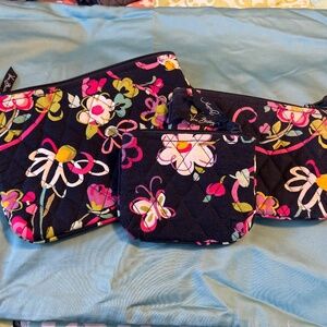 Vera Bradley, 3 cosmetic bags. Navy, pink, white.